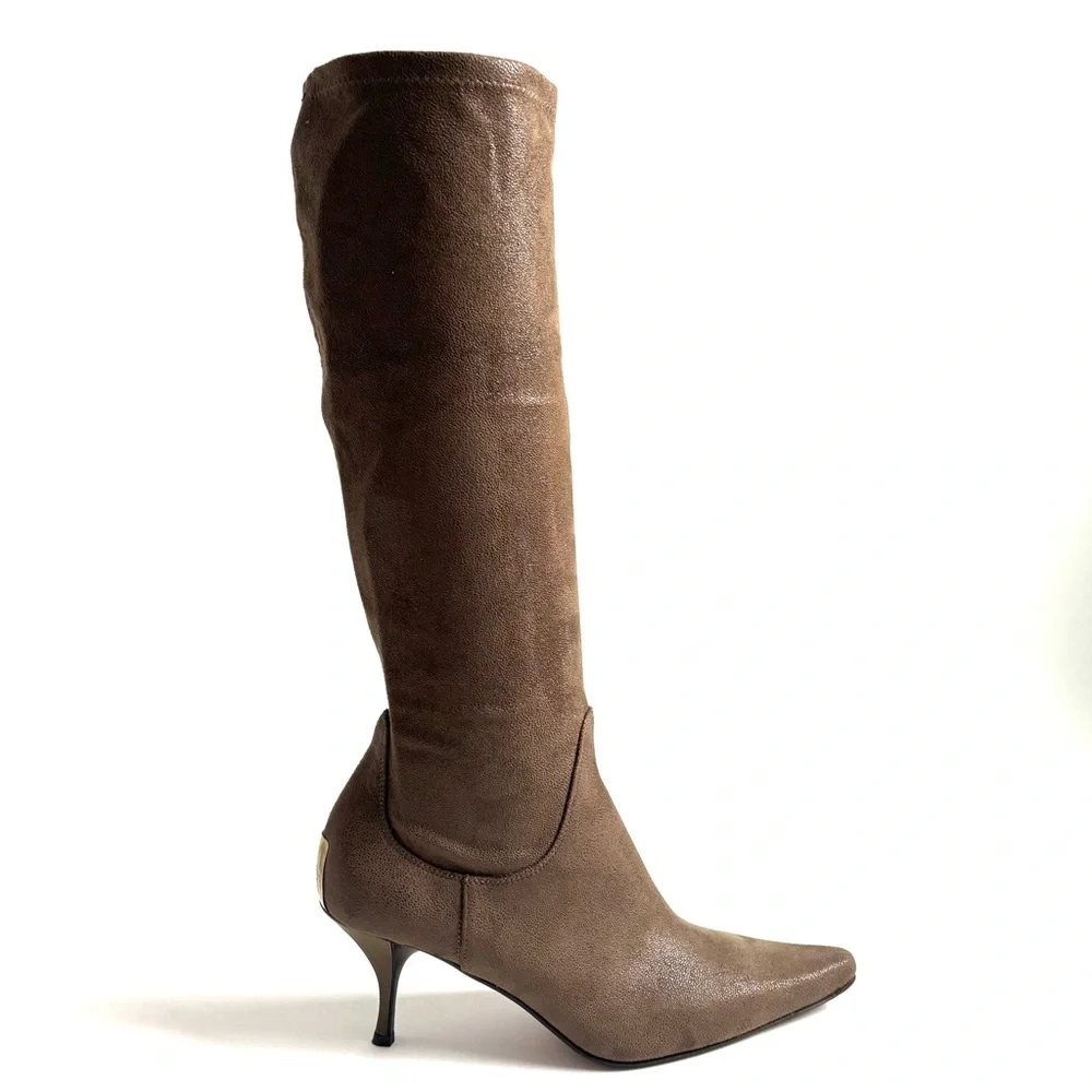 Donald J Pliner Suede Leather Knee High Boots Kitten Heels Sock Pull On Sz 10M